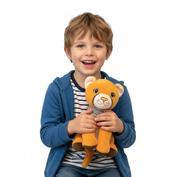 Lenabie Tali (Puma) Kuscheltier für Babys und Kleinkinder – nutzbar mit dem Lenabo Smart Speaker, mitwachsendes Audio-Spielzeug von 0–7 Jahren